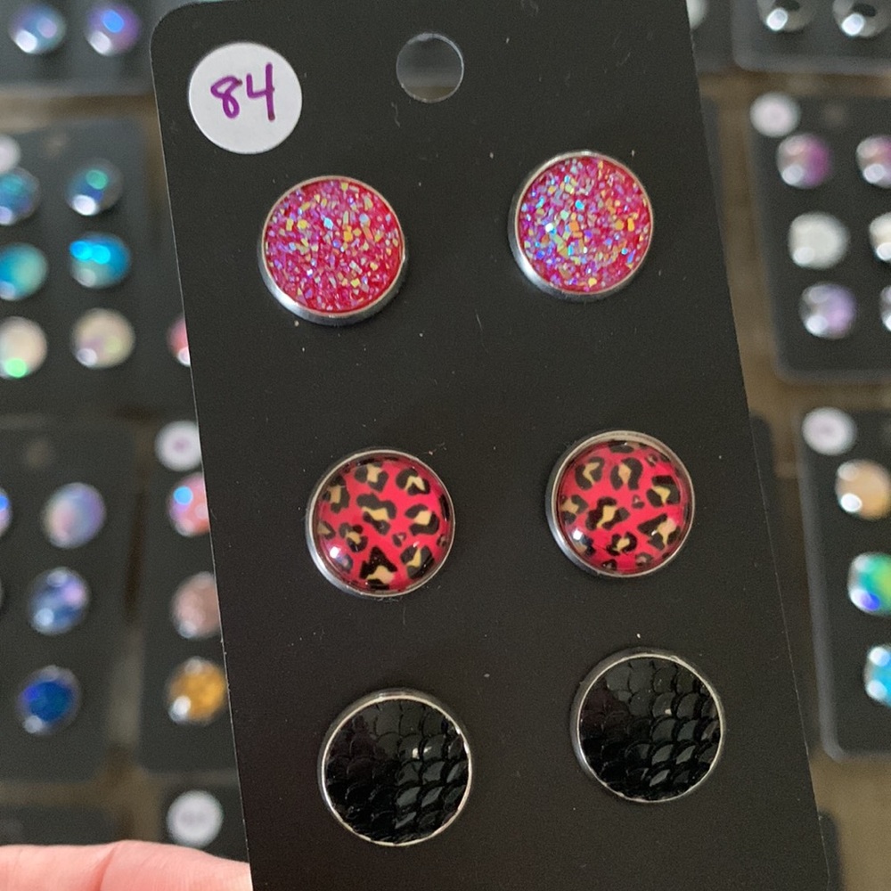 84. 3 Pairs of 12mm Stud Earrings